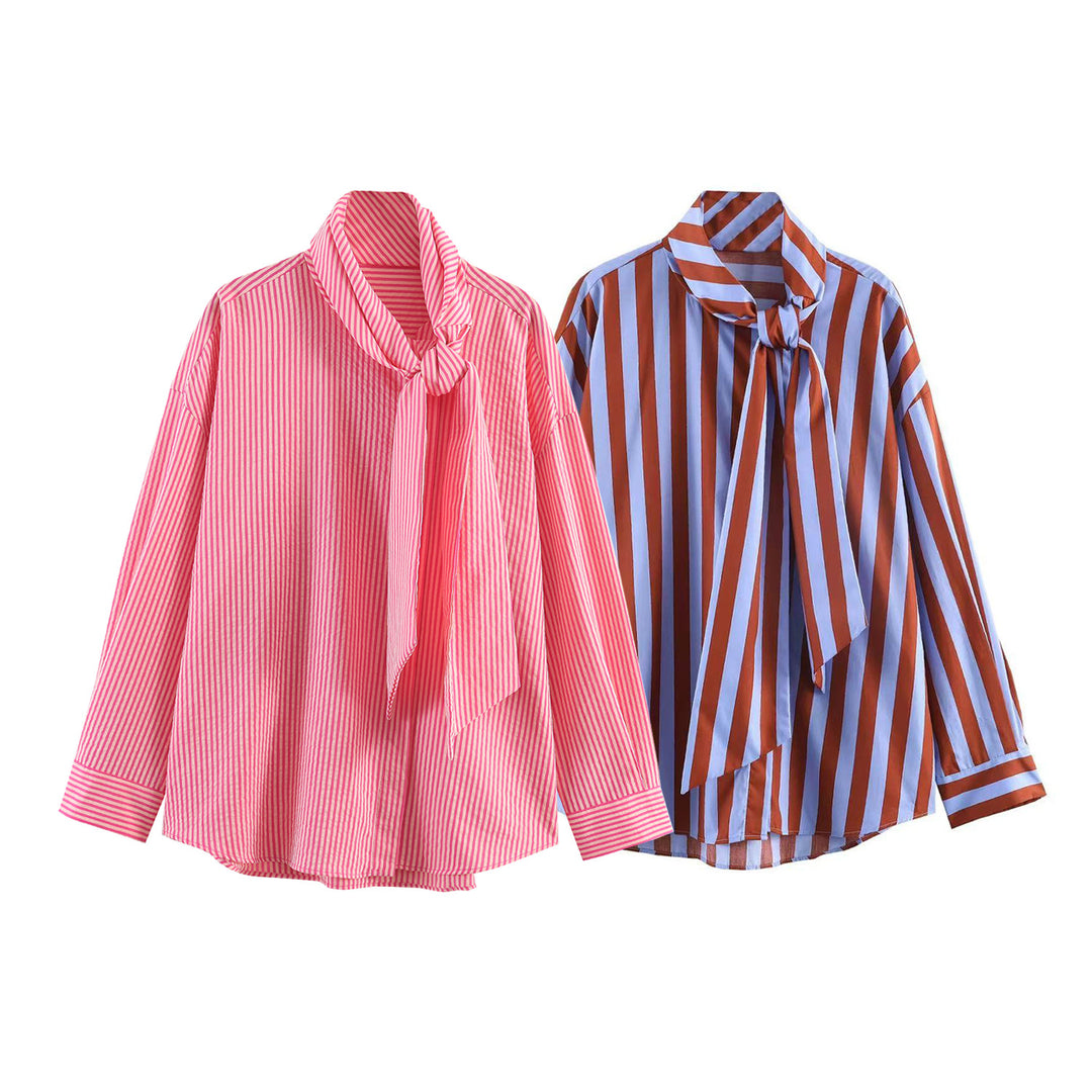 Damen nan gestreifte Bluse mit Schleifenkragen, oversized Schnitt und Manschetten Echo Archiv