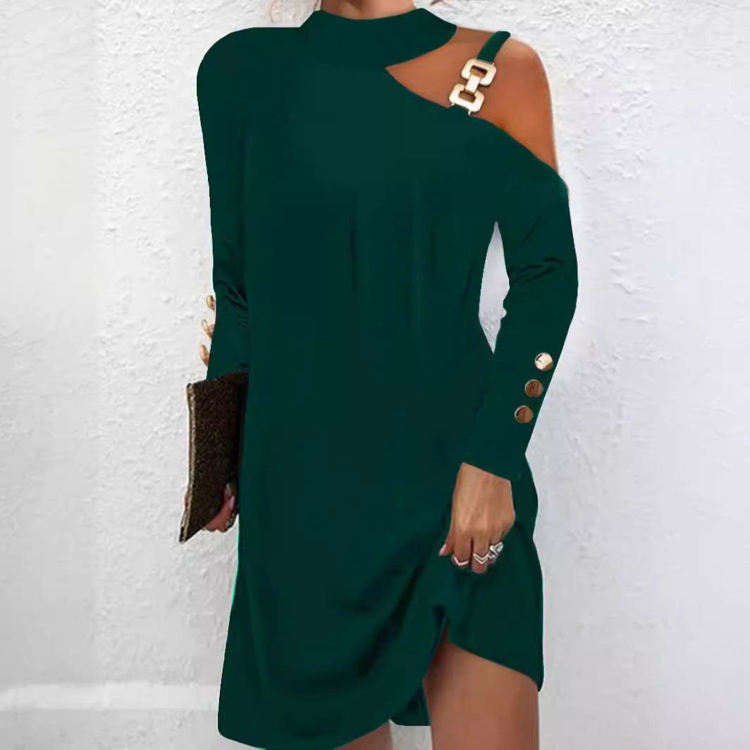 Damen nan asymmetrisches Minikleid mit Stehkragen, Cut-Out-Schulter und Zierkettenträger Echo Archiv