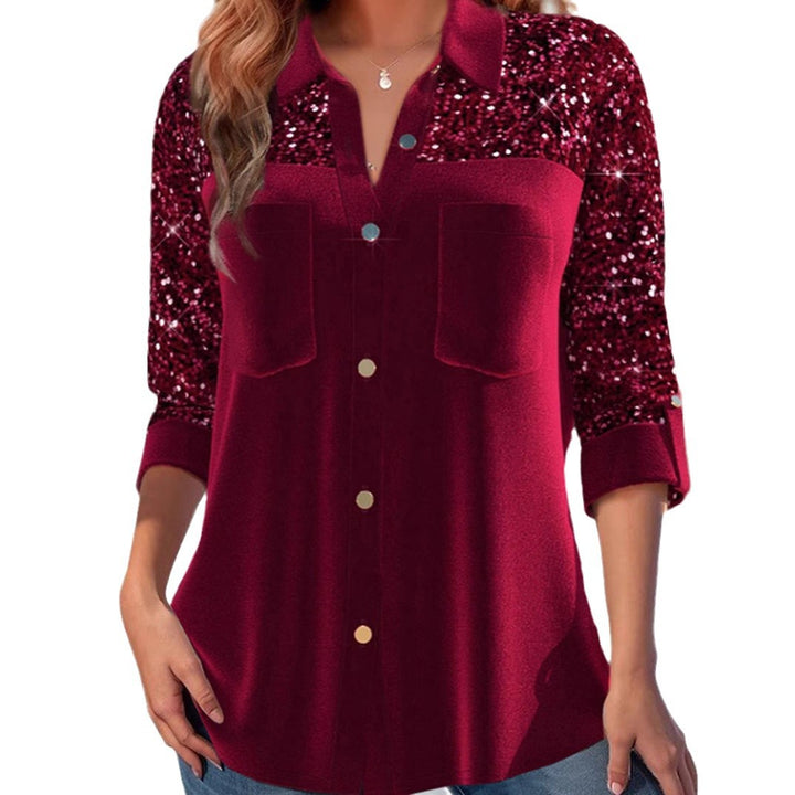 Damen nan Paillettenbesetzte Tunika-Bluse mit Hemdkragen, Brusttaschen und legerer Passform Echo Archiv