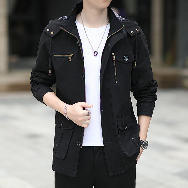Herren leichte Canvas-Fieldjacke mit Kapuze, Multifunktionstaschen und Reißverschluss Echoarchiv