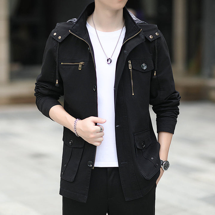 Herren leichte Canvas-Fieldjacke mit Kapuze, Multifunktionstaschen und Reißverschluss Echoarchiv