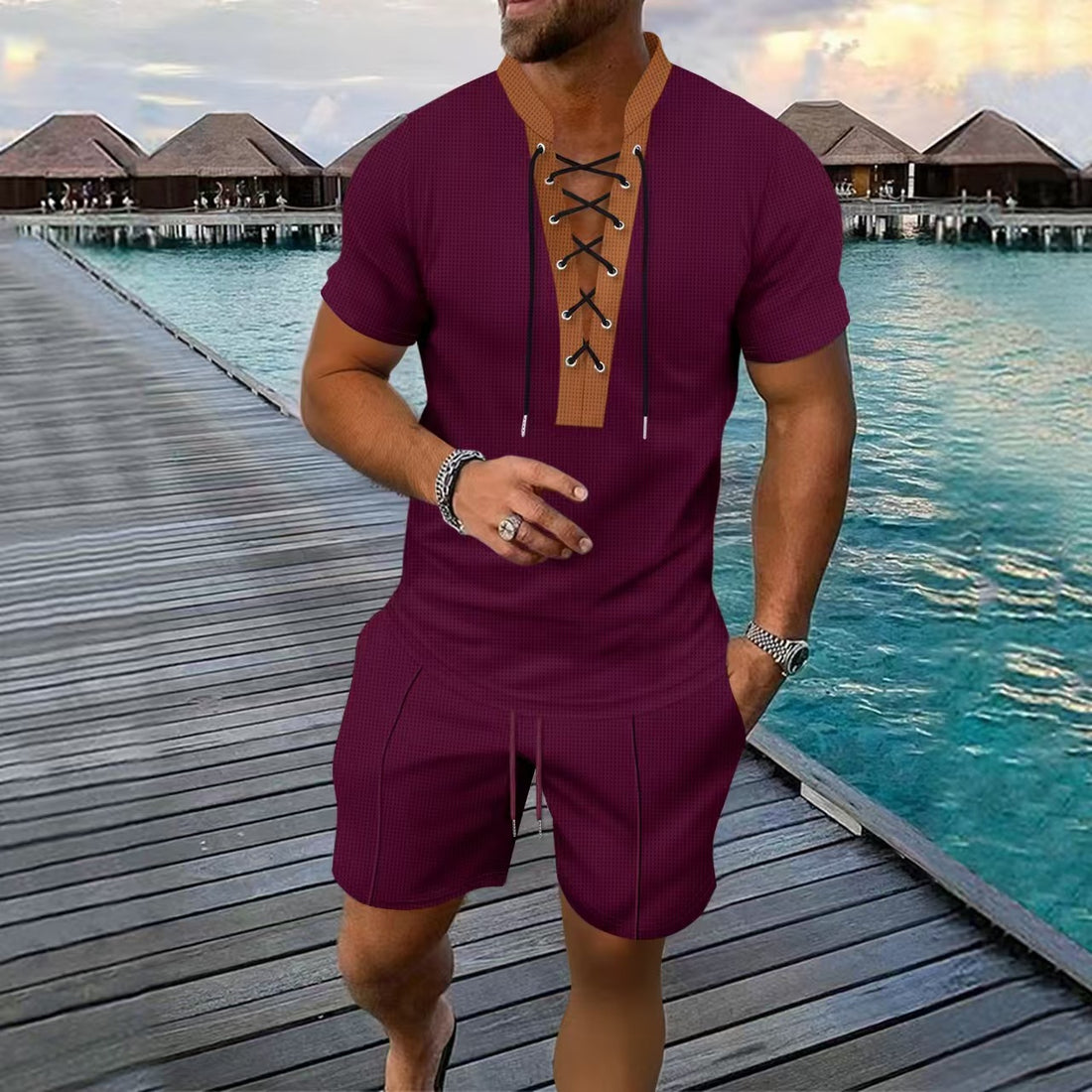 Herren Sportliches Oberteil mit modischer Schnürung und Shorts – Marzano
