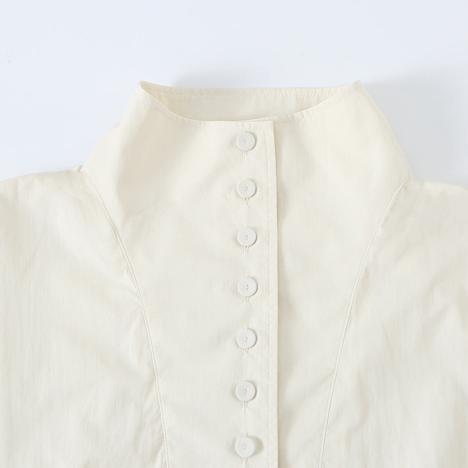 Damen Cropped Blousonjacke mit Stehkragen, durchgehender Zierknopfleiste und elastischem Saum Echoarchiv
