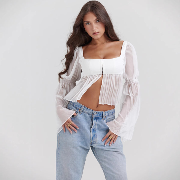 Damen Cropped Bluse mit Puffärmeln Echo Archiv