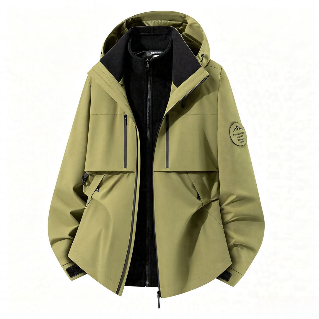 Herren dreilagige Softshell-Outdoorjacke mit herausnehmbarem Fleecefutter und Kapuze Echoarchiv