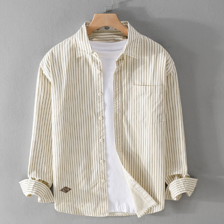 Herren Vertikalgestreiftes Relaxed-Fit Hemdjacken-Overshirt aus leichtem Baumwollmix Echoarchiv