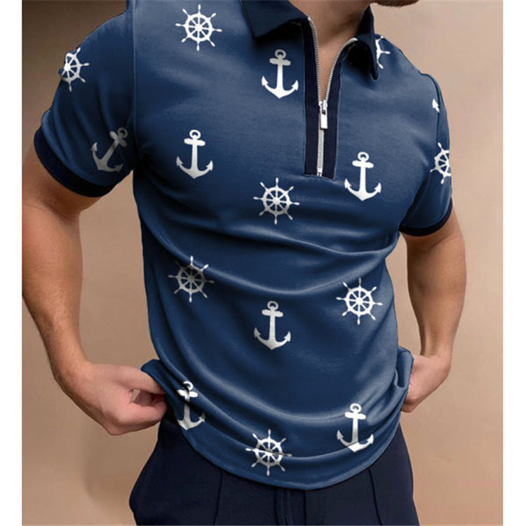 Herren Poloshirt mit angesagtem Grafikdesign und praktischem Reißverschluss Echoarchiv