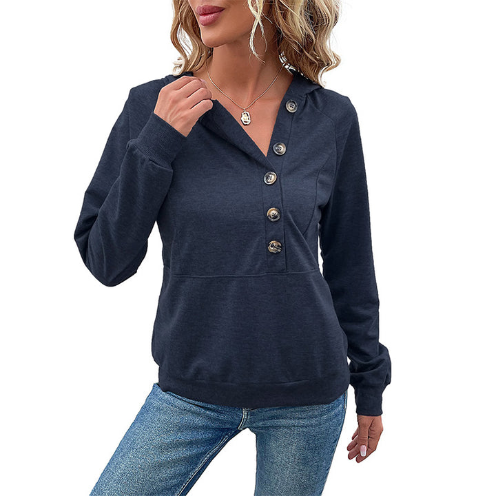 Damen Kapuzenpullover mit asymmetrischer Knopfleiste und Raglanärmeln Echoarchiv