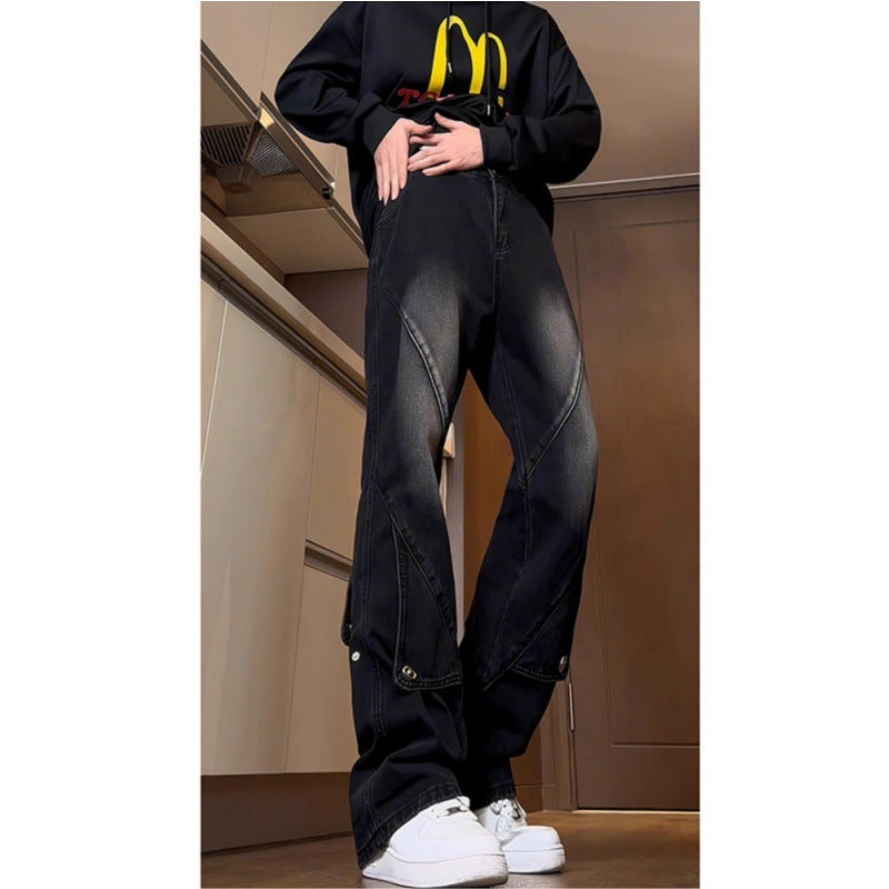 Herren Modische Oversized Denim-Hose mit kreativen Nähte Echoarchiv