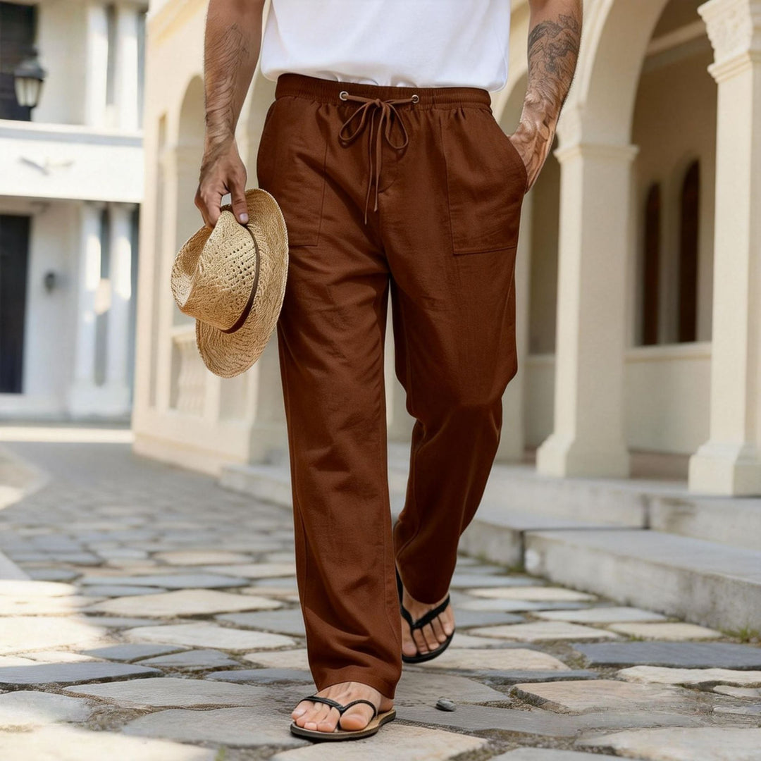 Herren leichte Leinenhose mit elastischem Bund und Kordelzug – Sorevano