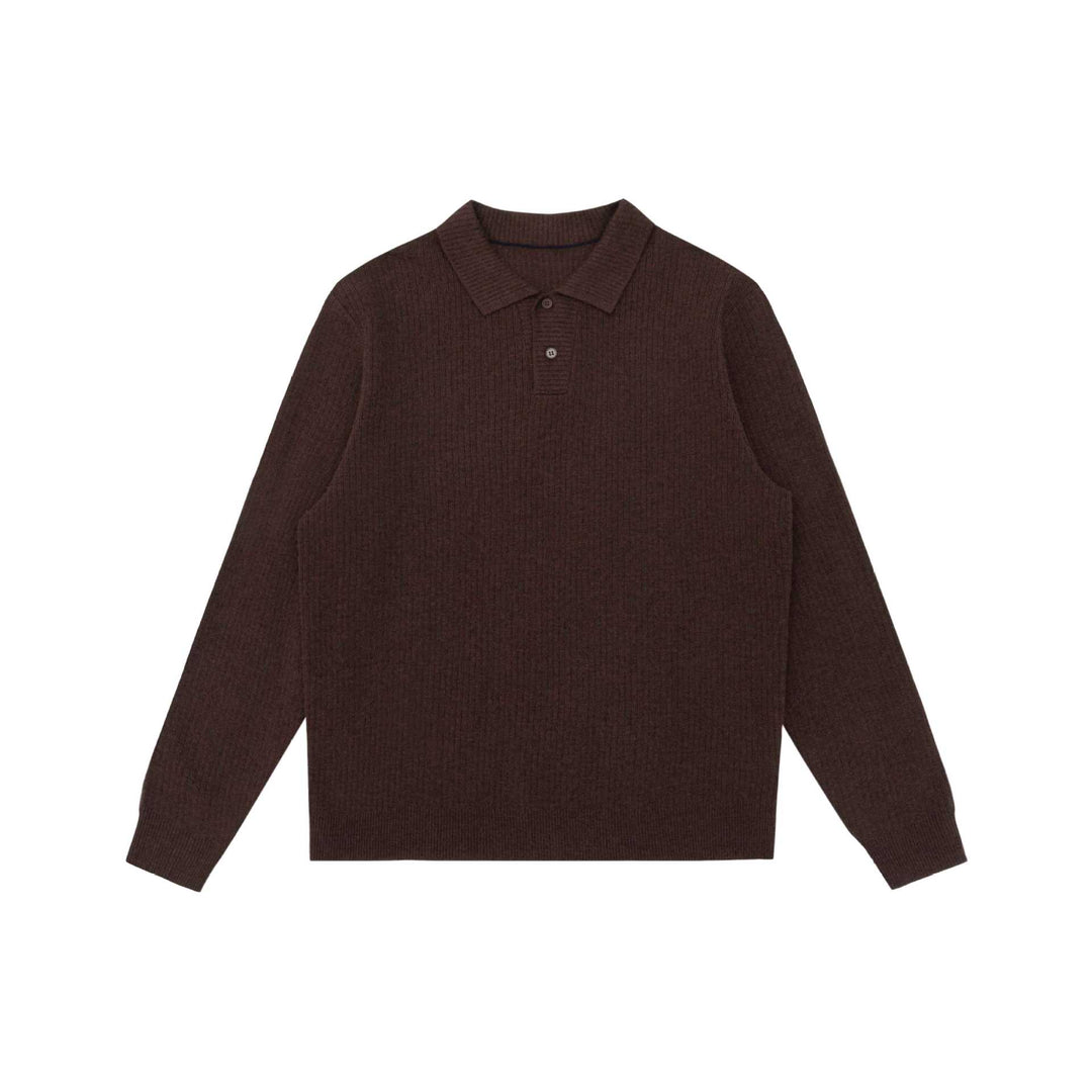 Unisex Gerippter Polokragen-Pullover aus Feinstrick mit Knopfleiste Echoarchiv
