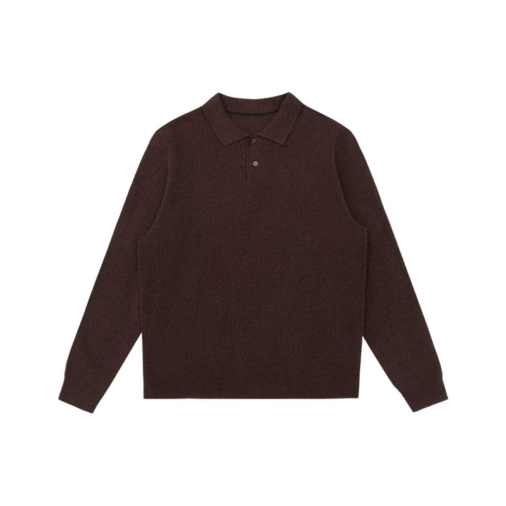 Unisex Gerippter Polokragen-Pullover aus Feinstrick mit Knopfleiste Echoarchiv