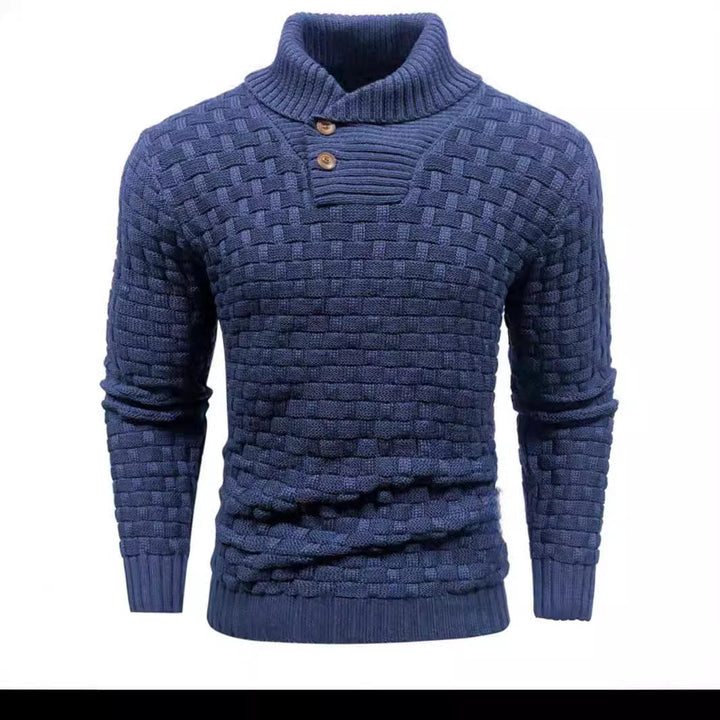 Herren nan strukturierter Strickpullover mit hochschließendem Stehkragen und Zierknopfleiste Echo Archiv