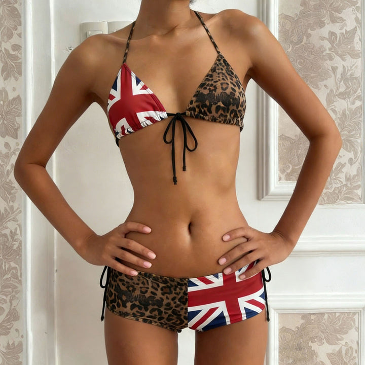 Damen Bikiniset mit Leopardenmuster und Union Jack Akzenten Echo Archiv