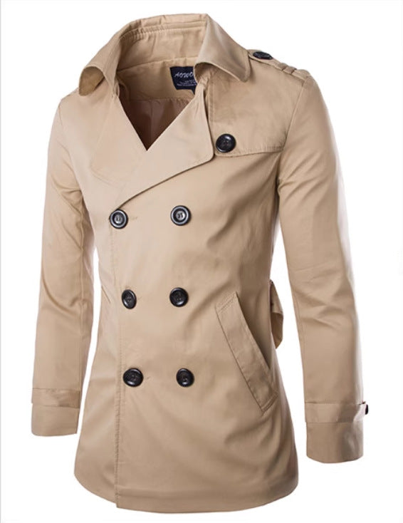Herren eleganter Trenchcoat mit doppelter Knopfleiste und seitlichen Eingrifftaschen Echoarchiv