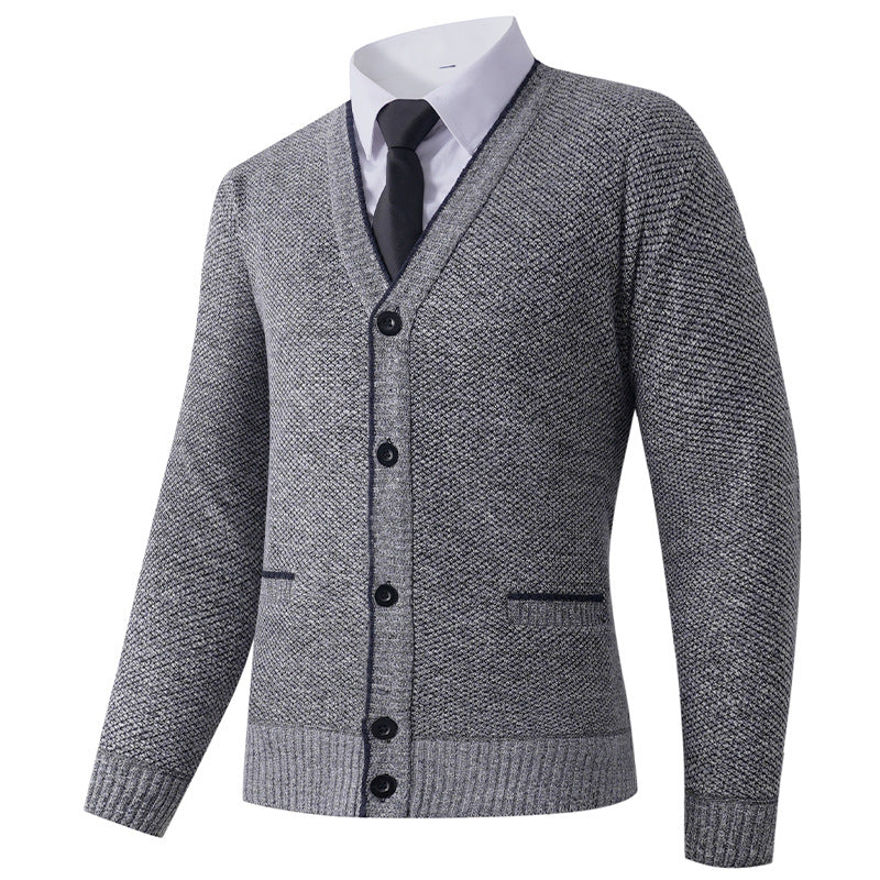 Herren Strukturierte Strickcardigan mit V-Ausschnitt, Knopfleiste und Eingrifftaschen Echo Archiv