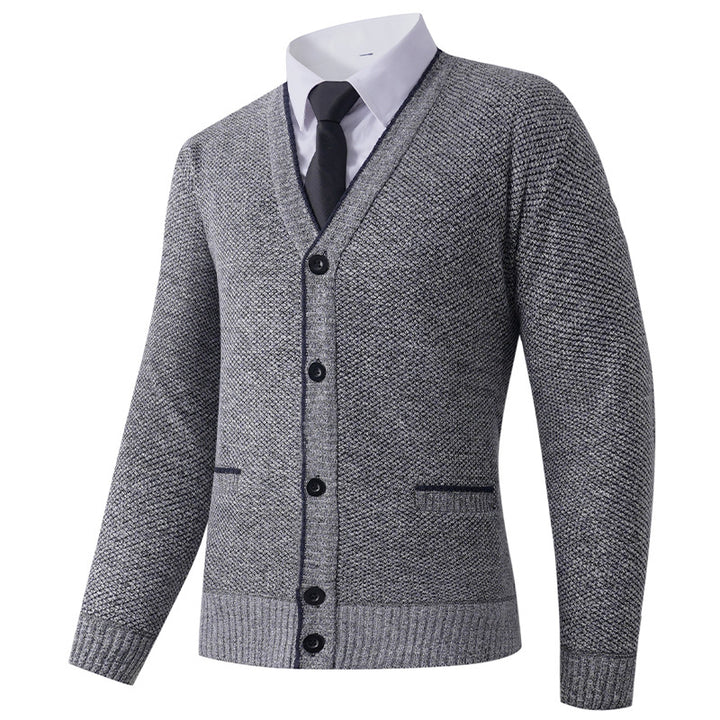 Herren Strukturierte Strickcardigan mit V-Ausschnitt, Knopfleiste und Eingrifftaschen Echo Archiv