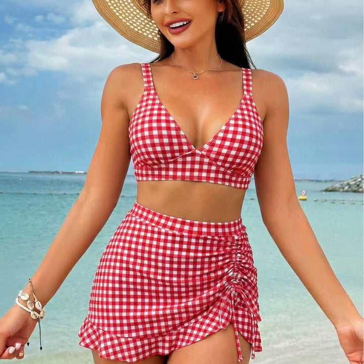 Damen Kariertes Bikini-Set mit verspieltem Rock Echo Archiv