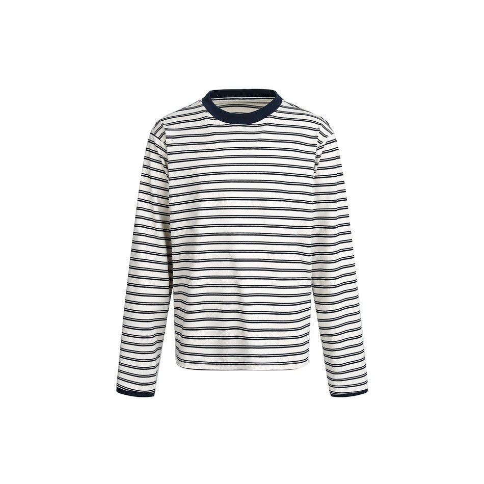 Unisex Gestreiftes Langarmshirt im Breton‑Stil mit kontrastiertem Rippenkragen und Relaxed Fit Echoarchiv