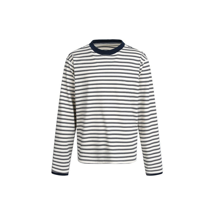 Unisex Gestreiftes Langarmshirt im Breton‑Stil mit kontrastiertem Rippenkragen und Relaxed Fit Echoarchiv