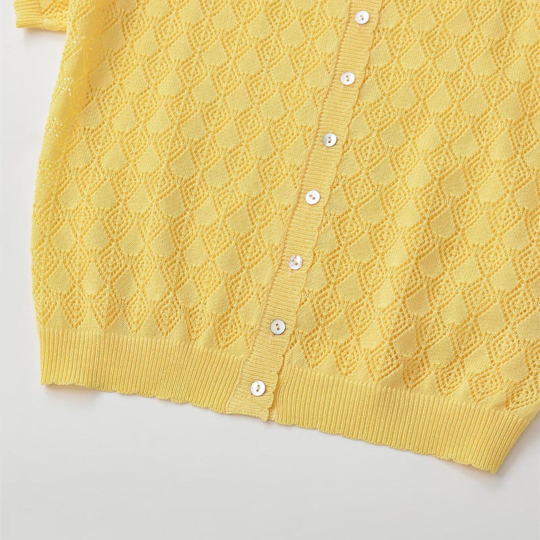 Damen Kurzarmpullover mit luftiger Lochstruktur und elegantem Kragen Echo Archiv