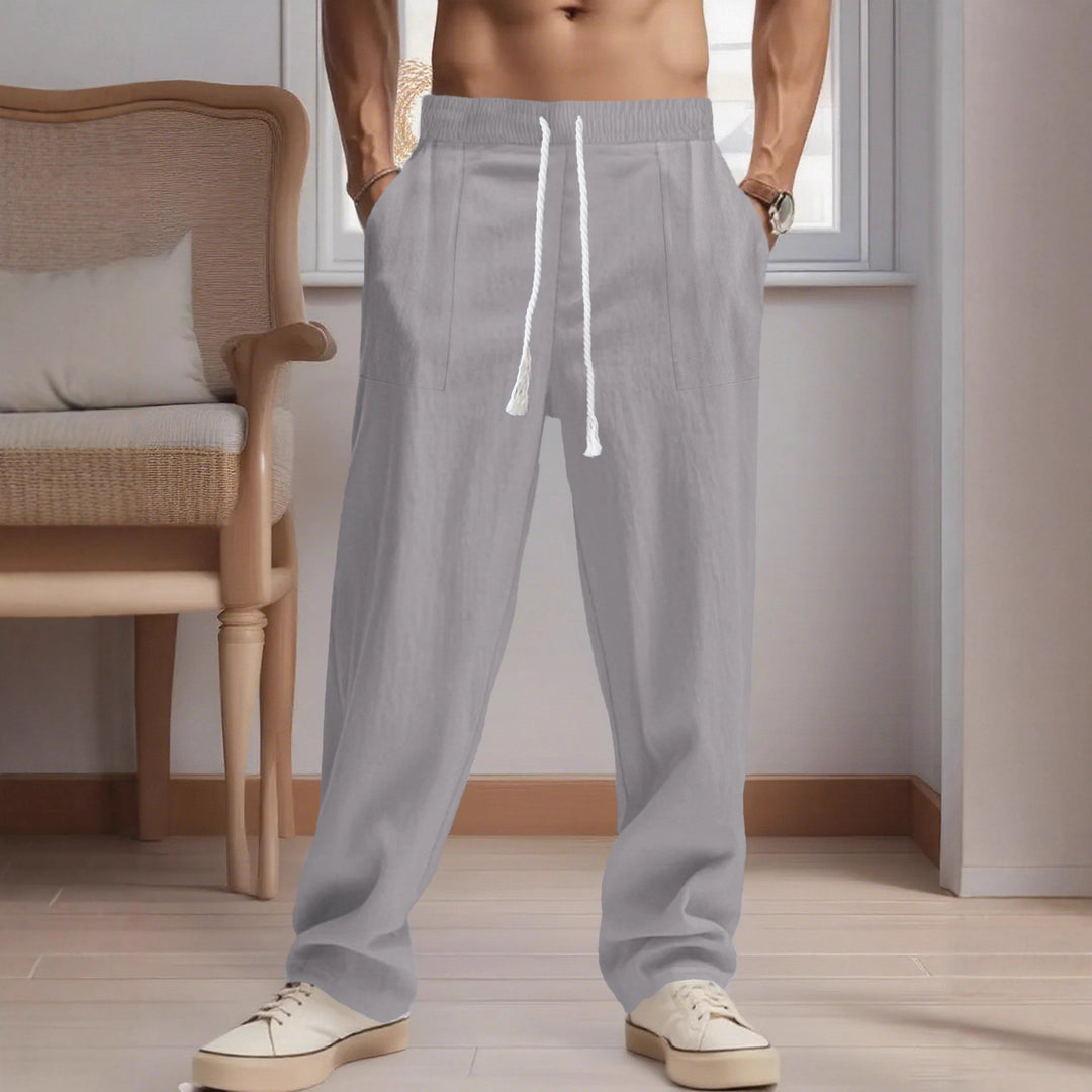 Herren bequeme Leinenhose mit elastischem Bund und praktischen Taschen Echoarchiv