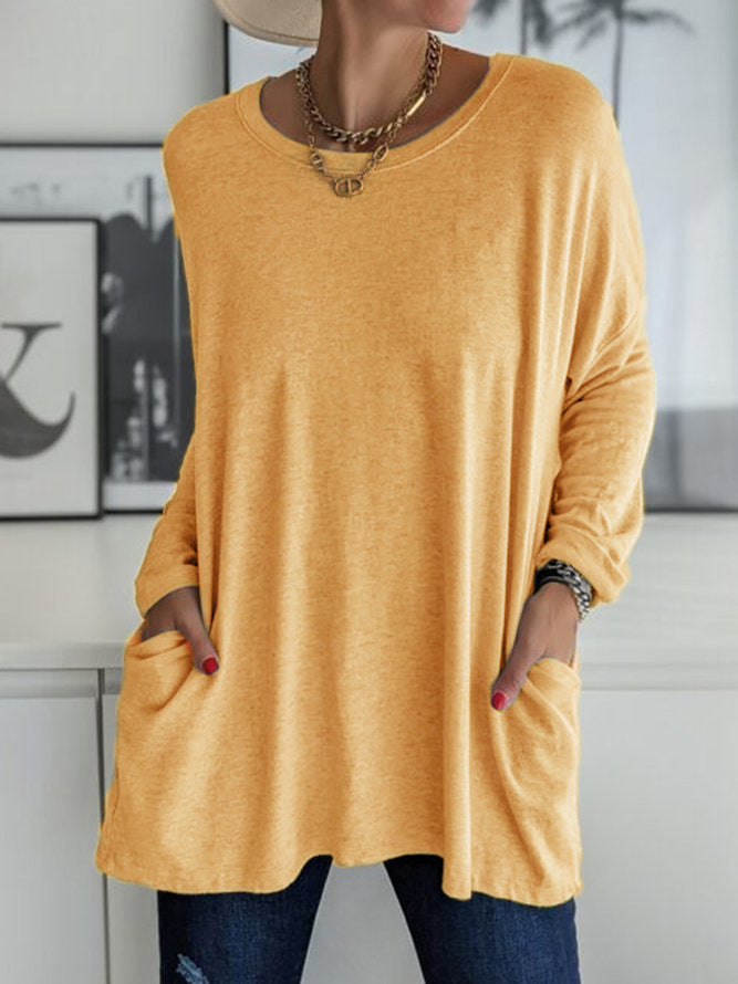 Damen Oversize Tunika mit Seitentaschen und Rundhalsausschnitt – Avérine