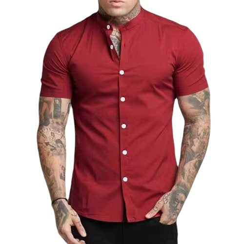 Herren Kurzarmhemd mit modernem Stehkragen und eleganten Knopfdetails Echoarchiv
