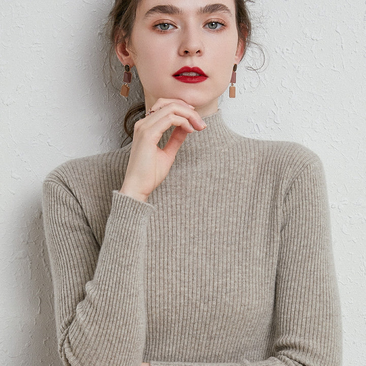 Damen Figurbetonter Feinstrick-Rollkragenpullover mit extrafeiner Rippenstruktur und kaschmirweicher Haptik Echoarchiv