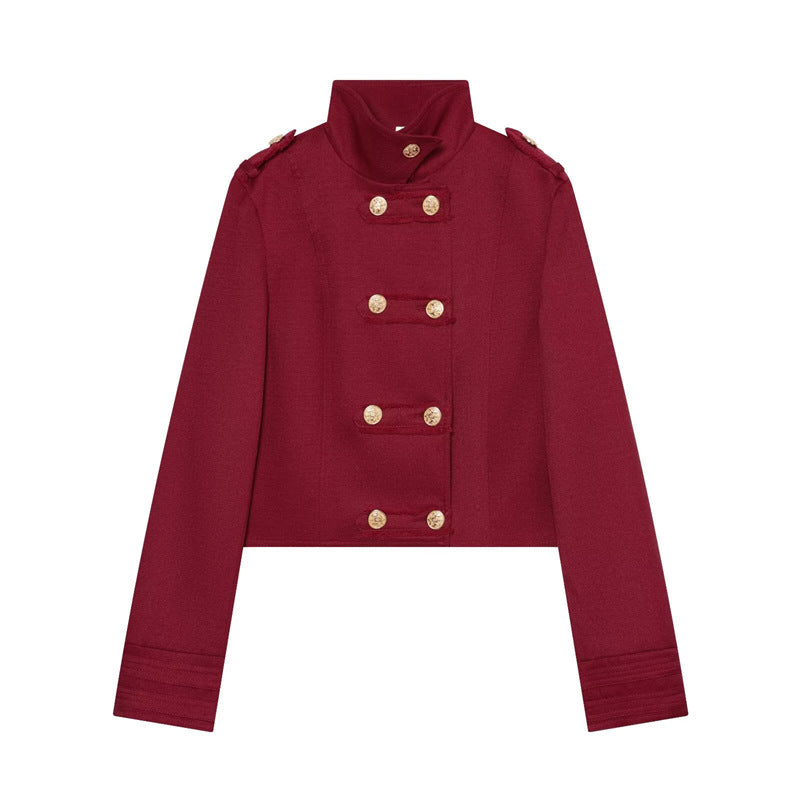 Damen Cropped Uniformjacke im Militärstil mit Stehkragen und Zierknopfleiste Echo Archiv