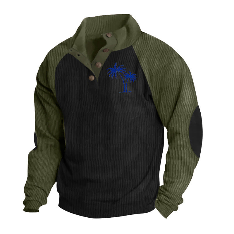 Herren lässiger Pullover mit modischem Stehkragen und kontrastierenden Ärmelstrukturen Echoarchiv