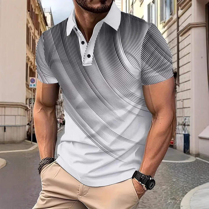 Herren Poloshirt mit modernem Streifenmuster und atmungsaktiver Textur Echoarchiv