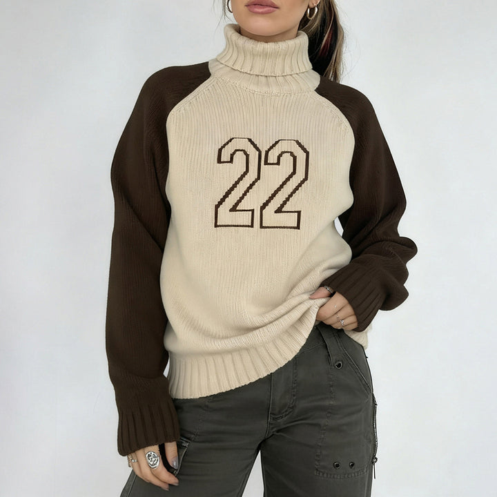 Damen Rollkragenpullover mit Raglanärmeln und Zahlen-Intarsia Echo Archiv