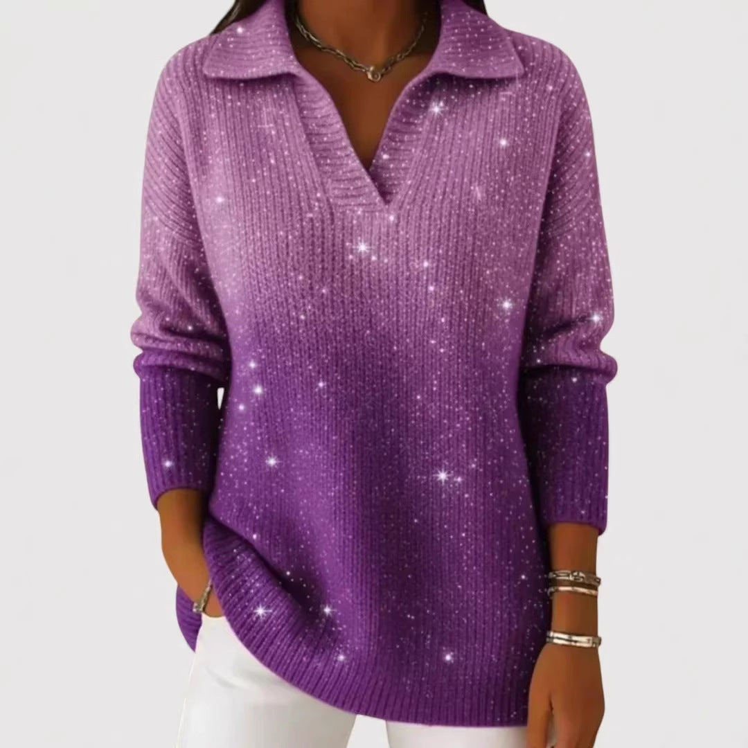 Damen Modischer Strickpullover mit V-Ausschnitt – Mavelle