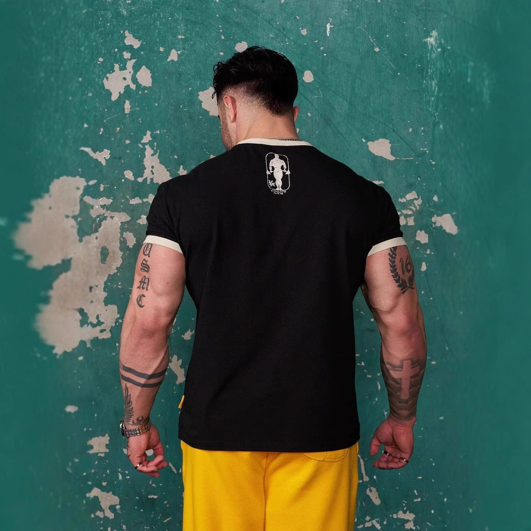 Herren nan Vintage Trainingsshirt mit Rundhalsausschnitt Kontrastbündchen und Retro-Bodybuilding-Druck Echo Archiv