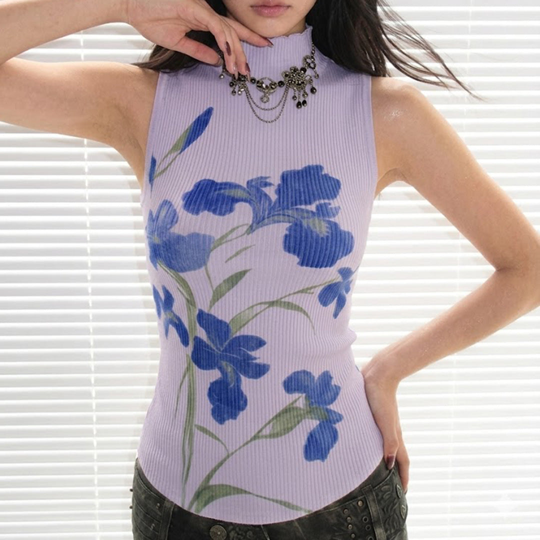 Damen ärmelloses Oberteil mit floralem Druck und elegantem Stehkragen Echo Archiv