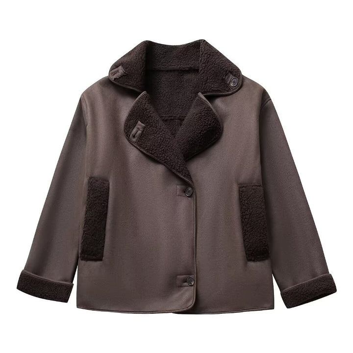Damen nan kurze Winterjacke mit weichem Teddyfutter, Umschlagkragen und Knopfleiste Echo Archiv