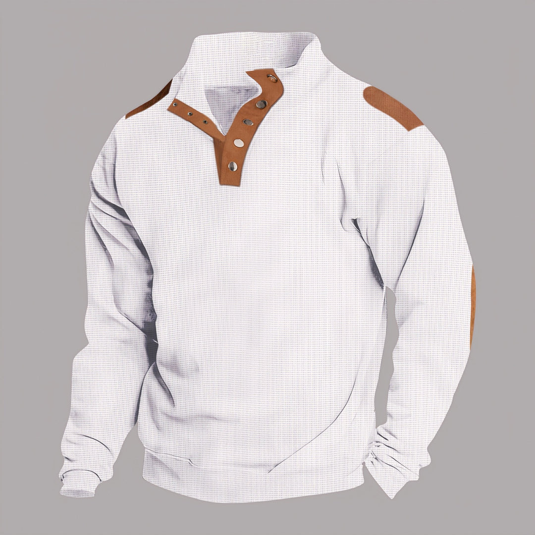 Herren komfortabler Sweatpullover mit innovativem Kragen und praktischen Knopfdetails Echoarchiv