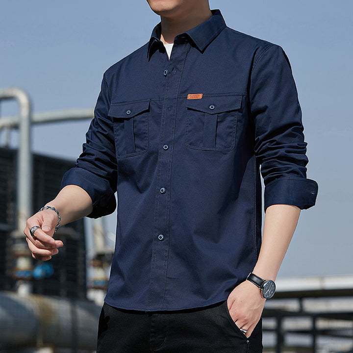 Herren leichtes Utility-Overshirt aus Baumwoll-Canvas mit Brustpattentaschen Echoarchiv
