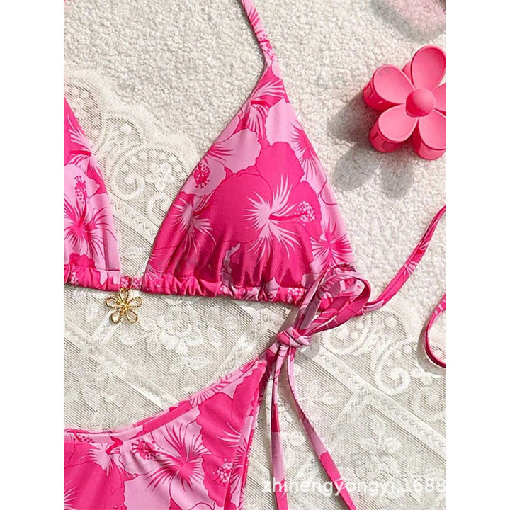 Damen Triangel-Bikini mit floralen Mustern und feinen Bindebändern Echo Archiv