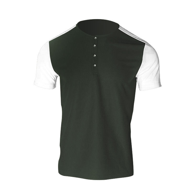 Herren Kurzarm Henley Shirt mit modischen Knöpfen Echoarchiv