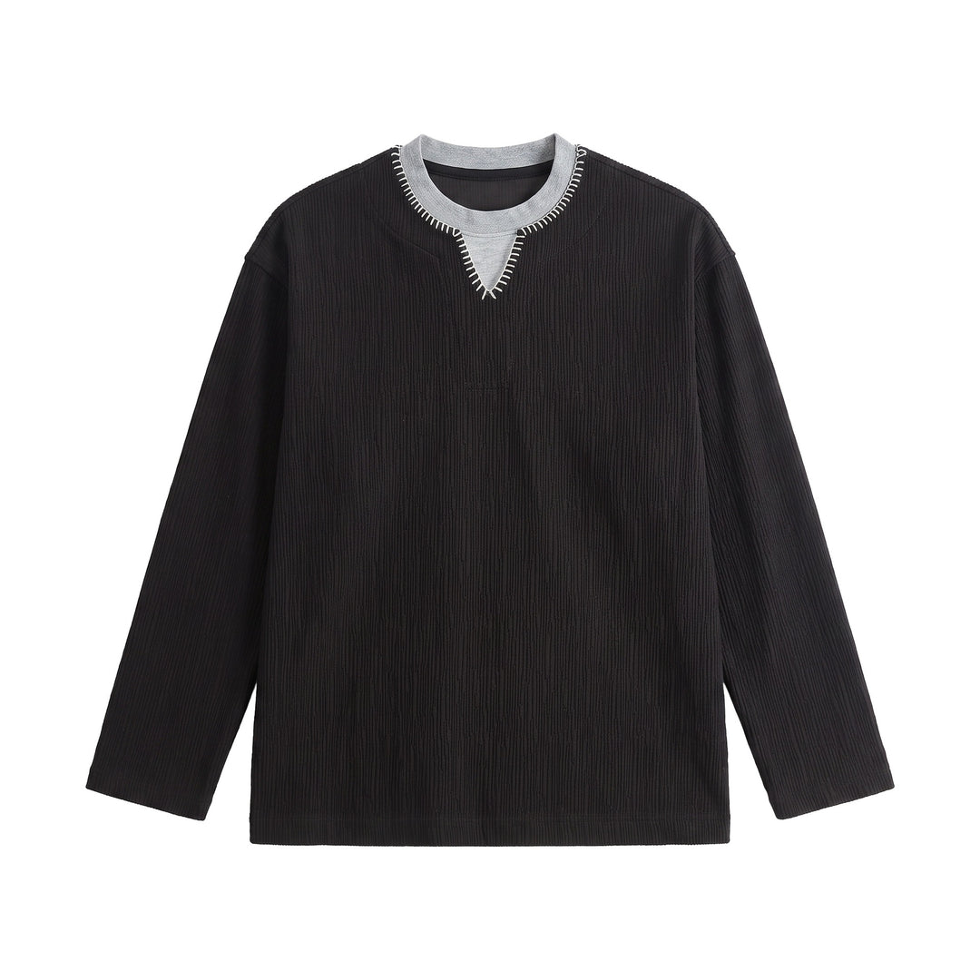 Herren Texturierter Sweatshirt-Pullover mit Lagenkragen und dekorativer Ziernaht Echoarchiv