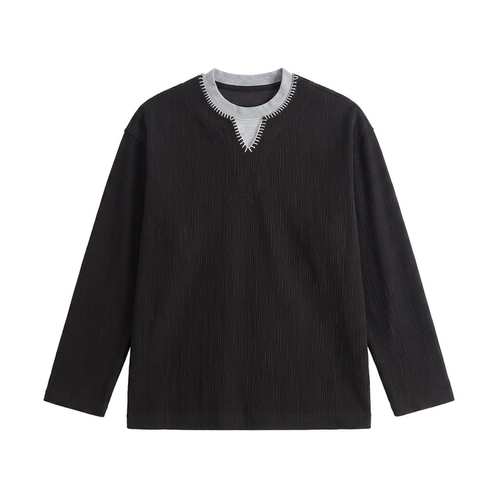 Herren Texturierter Sweatshirt-Pullover mit Lagenkragen und dekorativer Ziernaht Echoarchiv