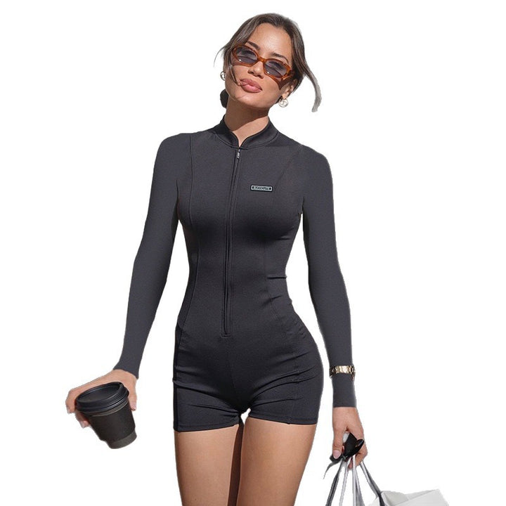 Damen Stylischer bodenlanger Jumpsuit mit Reißverschluss Echo Archiv