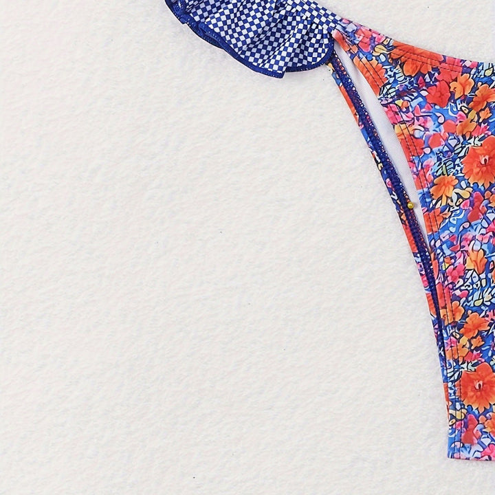 Damen Triangel-Bikini mit verspielten Rüschendetails und floralem Muster Echo Archiv