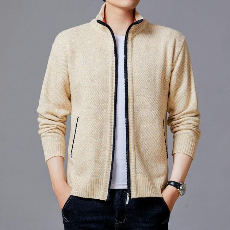 Herren Strickjacke mit modernem Zipper und hohen Kragen Echoarchiv