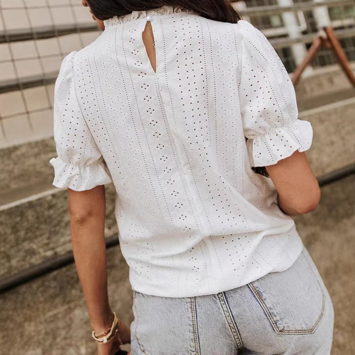 Damen Bluse mit Rüschendetails und Lochmuster Echo Archiv