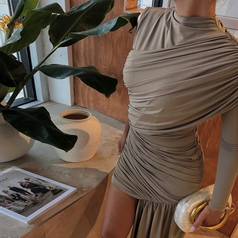 Damen elegantes Wickelkleid mit asymmetrischem Saum und langen Ärmeln Echo Archiv