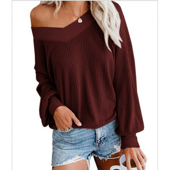 Damen Lockerer Waffelstrick-Pullover mit weitem Off-Shoulder-Ausschnitt und Oversize-Schnitt – Mavelle