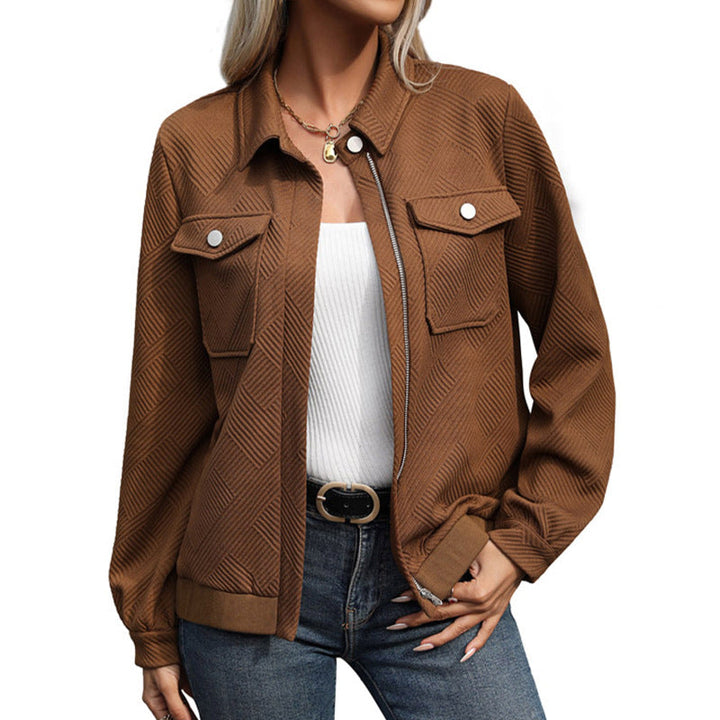 Damen Gestepptes Übergangs‑Shacket mit Klappentaschen, Reißverschluss und Strukturjacquard Echoarchiv